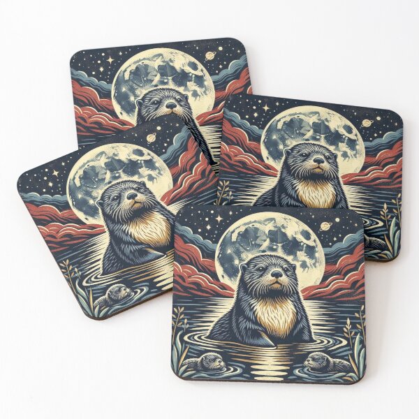 Item preview, Moonlit Otters – Cosmic Night Illustration designed and sold by Dogandesighn.