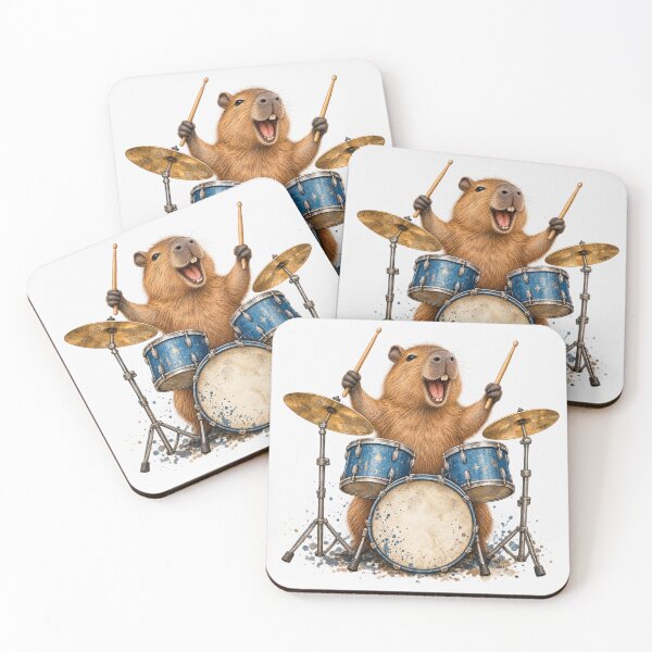 Item preview, Capybara Playing Drums Rockstar Drummer Watercolor Animal designed and sold by Yellowriversss.