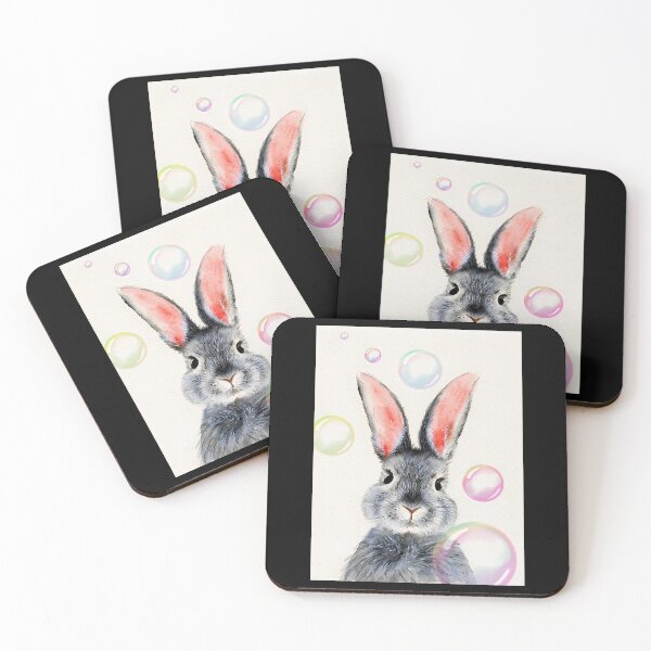 Item preview, Watercolor Grey Bunny With The Bright Pink Bubbles designed and sold by writtengriffinc.
