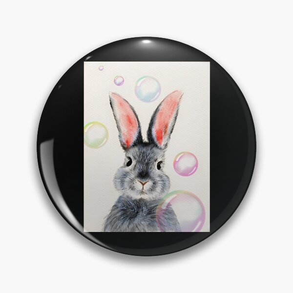 Item preview, Watercolor Grey Bunny With The Bright Pink Bubbles designed and sold by writtengriffinc.