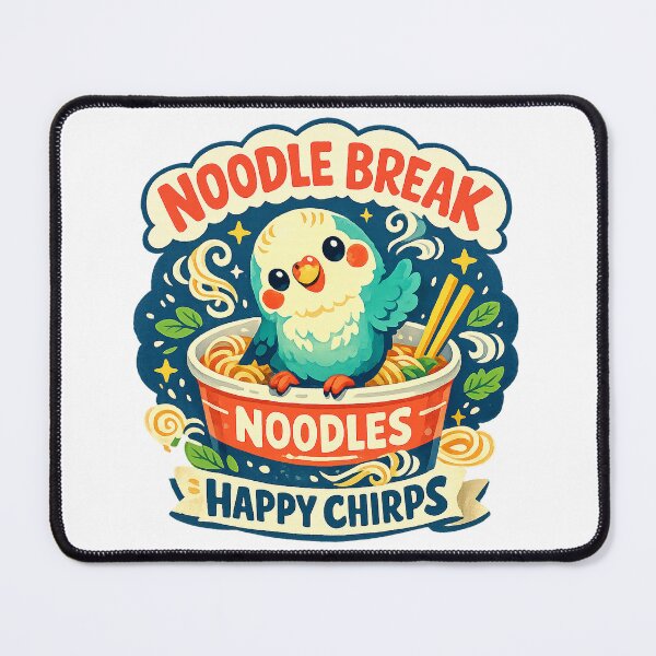 Item preview, Noodle Break Happy Chirps Cute Budgie Ramen Parakeet Food Art Design designed and sold by inkoutninja.