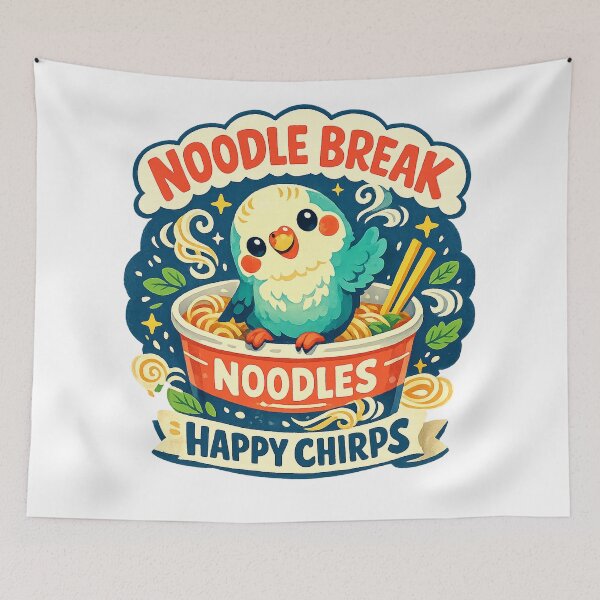 Item preview, Noodle Break Happy Chirps Cute Budgie Ramen Parakeet Food Art Design designed and sold by inkoutninja.