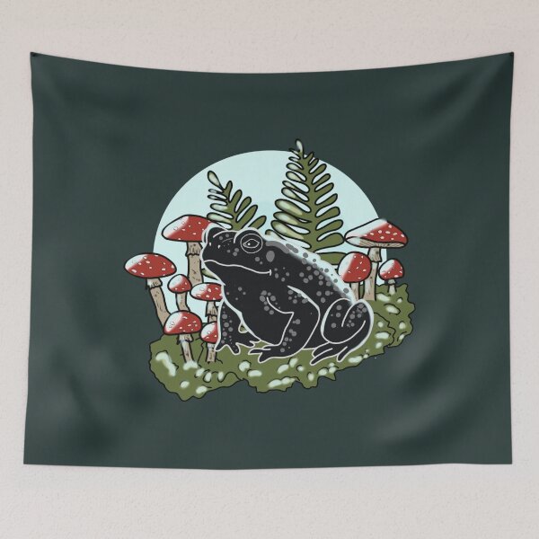 Item preview, Goblincore Frog with Amanita Mushrooms and Fern Moon Art  designed and sold by LeshanArt.