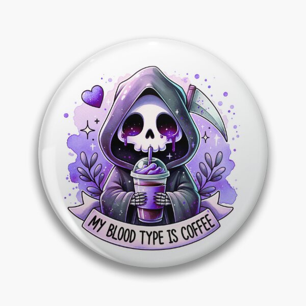 Item preview, My Blood Type Is Coffee Caffeine Addict Spooky Grim Reaper designed and sold by Polaris Bear.