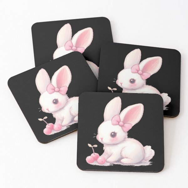Item preview, Cute White Rabbit With Pink Bow And Cherry designed and sold by writtengriffinc.