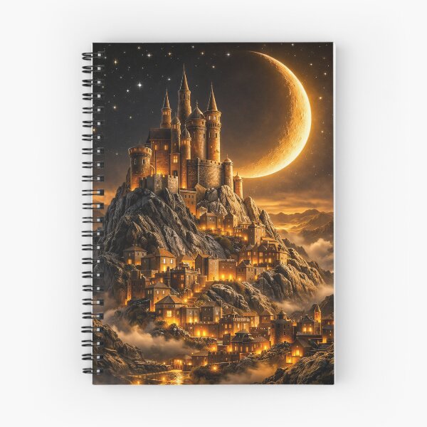Item preview, Golden Crescent Moon Castle – Enchanted Mountain Fantasy Kingdom Art Print designed and sold by Kaleidoscope Print.