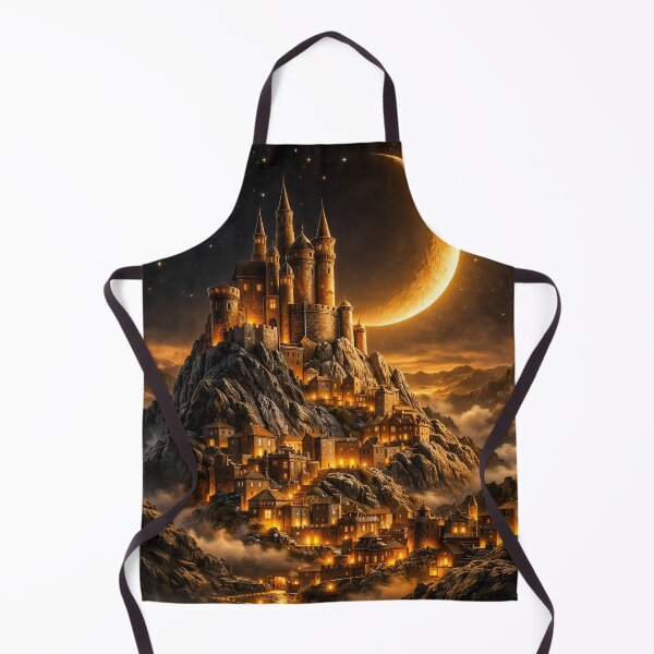 Item preview, Golden Crescent Moon Castle – Enchanted Mountain Fantasy Kingdom Art Print designed and sold by Kaleidoscope Print.