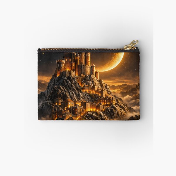 Item preview, Golden Crescent Moon Castle – Enchanted Mountain Fantasy Kingdom Art Print designed and sold by Kaleidoscope Print.