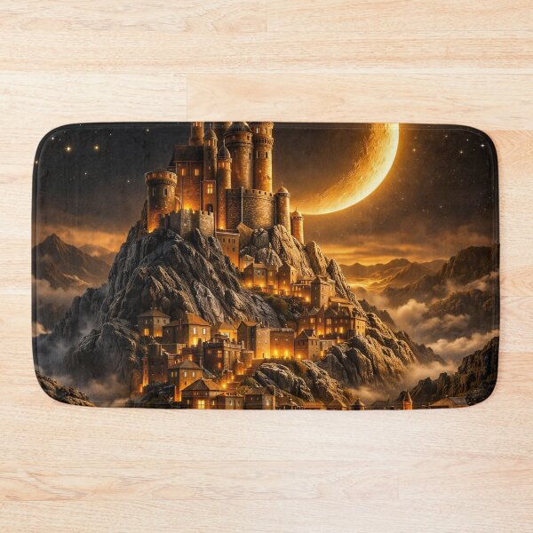 Item preview, Golden Crescent Moon Castle – Enchanted Mountain Fantasy Kingdom Art Print designed and sold by Kaleidoscope Print.