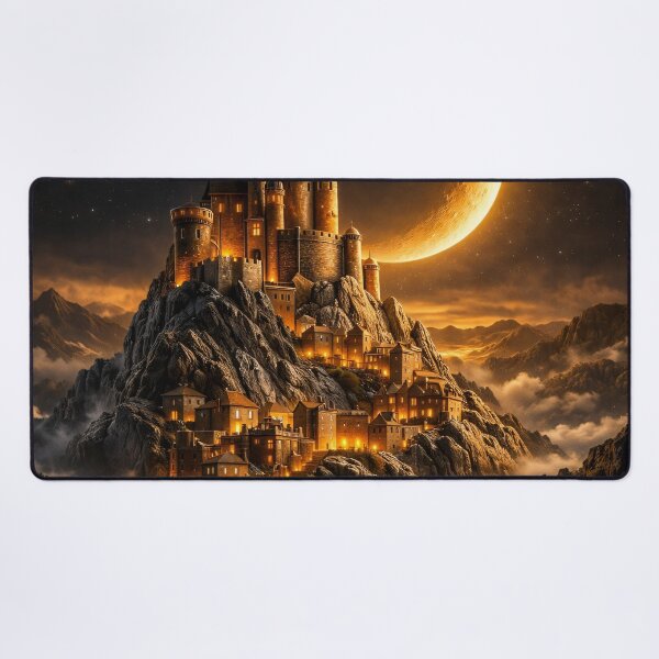 Item preview, Golden Crescent Moon Castle – Enchanted Mountain Fantasy Kingdom Art Print designed and sold by Kaleidoscope Print.