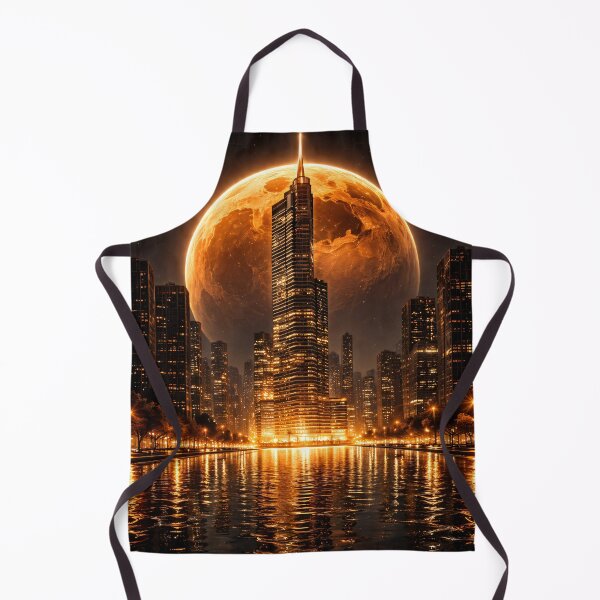 Item preview, Golden Planet Over Futuristic City – Sci Fi Urban Night Fantasy Art Print designed and sold by Kaleidoscope Print.