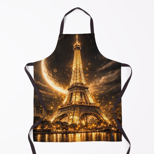 Item preview, Golden Eiffel Tower Under Crescent Moon – Magical Paris Night Fantasy Art Print designed and sold by Kaleidoscope Print.