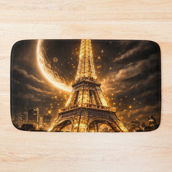 Item preview, Golden Eiffel Tower Under Crescent Moon – Magical Paris Night Fantasy Art Print designed and sold by Kaleidoscope Print.