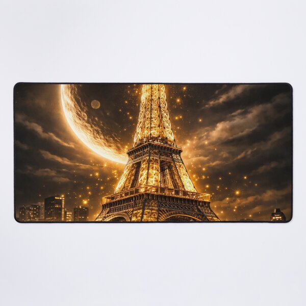 Item preview, Golden Eiffel Tower Under Crescent Moon – Magical Paris Night Fantasy Art Print designed and sold by Kaleidoscope Print.