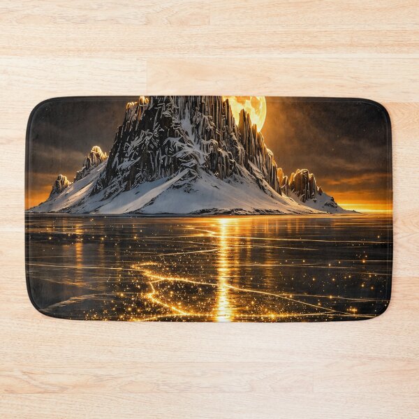 Item preview, Golden Moon Behind Frozen Mountain – Mystical Winter Fantasy Landscape Art Print designed and sold by Kaleidoscope Print.