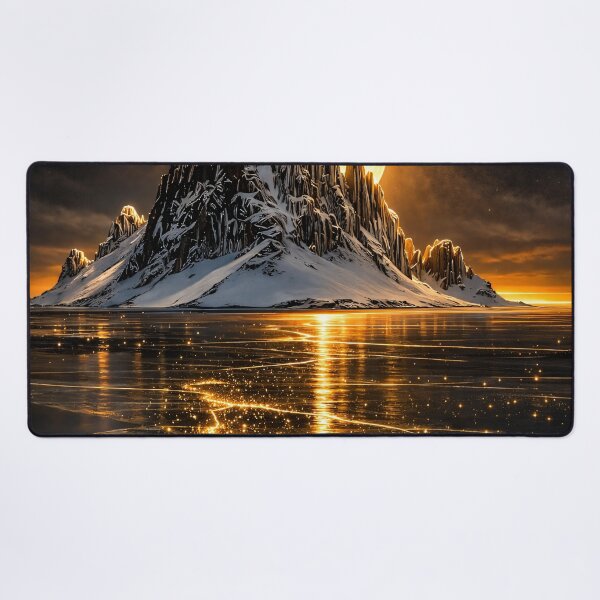 Item preview, Golden Moon Behind Frozen Mountain – Mystical Winter Fantasy Landscape Art Print designed and sold by Kaleidoscope Print.