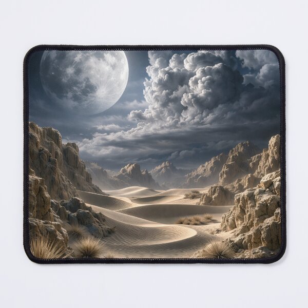 Item preview, Moonlit Desert Valley – Surreal Full Moon Fantasy Landscape Art Print designed and sold by Kaleidoscope Print.