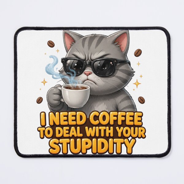 Item preview, I Need Coffee To Deal With Your Stupidity - Funny Grumpy Cat Design designed and sold by prithvi chand.