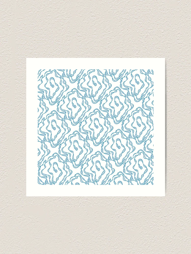 Thumbnail 1 of 3, Art Print, Blue Wavy Abstract Line Pattern designed and sold by SbRandomLab.