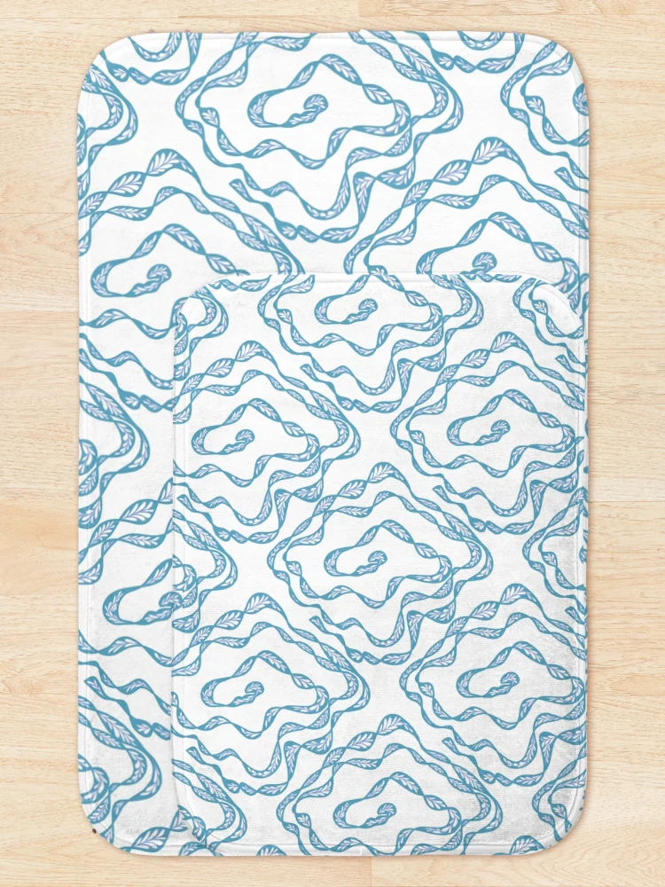 Thumbnail 5 of 6, Bath Mat, Blue Wavy Abstract Line Pattern designed and sold by SbRandomLab.