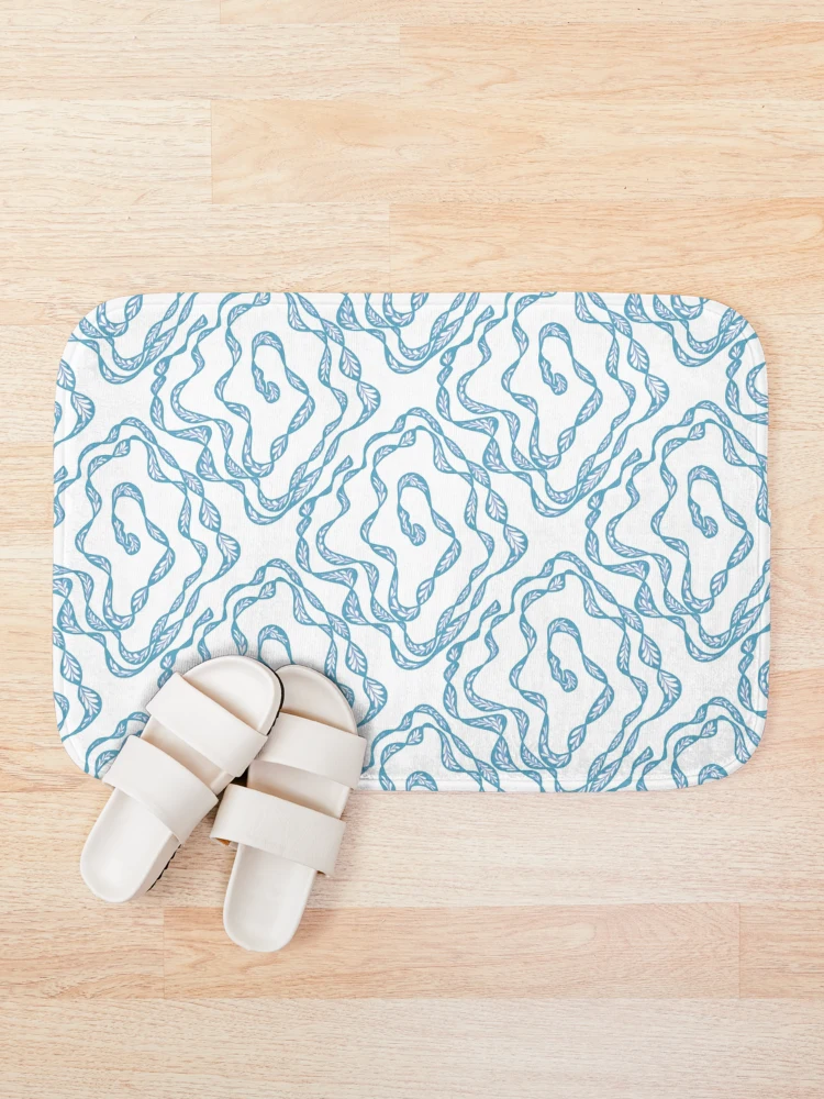 Thumbnail 1 of 6, Bath Mat, Blue Wavy Abstract Line Pattern designed and sold by SbRandomLab.