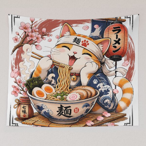 Item preview, Funny Ramen Cat Japanese Food Lover Cherry Blossom designed and sold by roni-harbor.