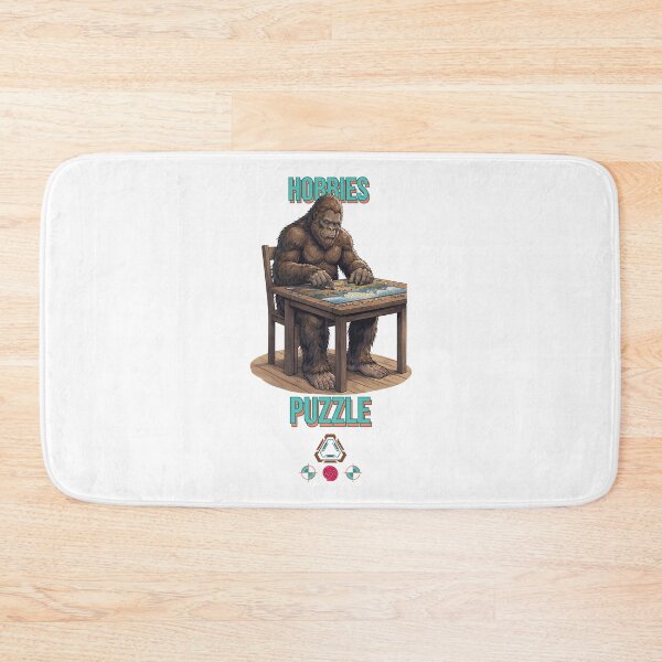 Item preview, Bigfoot Solving a Jigsaw Puzzle - Sasquatch Cryptid Art T-Shirt, Sticker, and Mug designed and sold by Whimsy Trail Co.