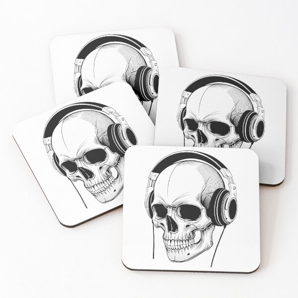 Item preview, Angled Skull With Headphones Black And White Illustration designed and sold by azoandray.