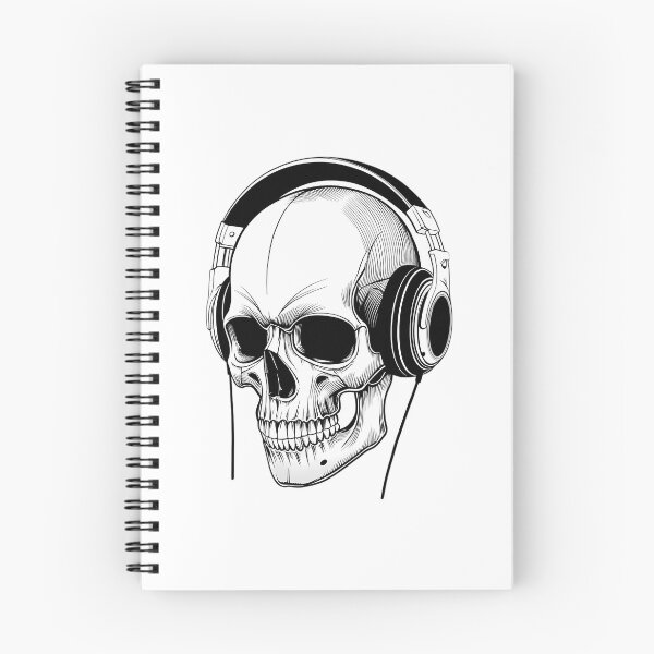 Item preview, Angled Skull With Headphones Black And White Illustration designed and sold by azoandray.