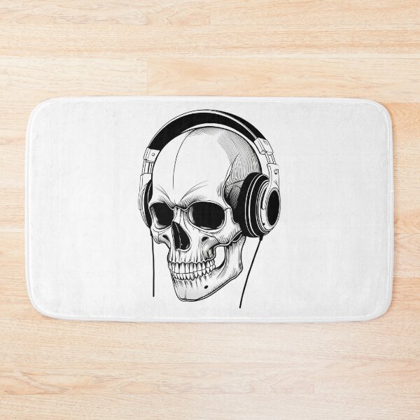 Item preview, Angled Skull With Headphones Black And White Illustration designed and sold by azoandray.