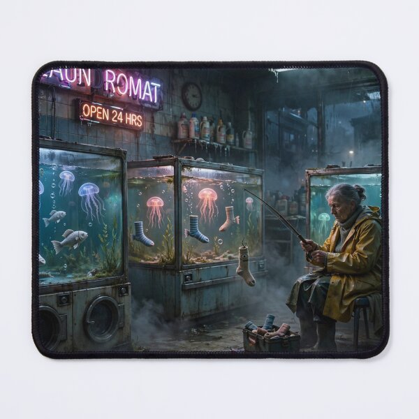 Item preview, Old Woman Fishing Lost Socks Laundromat designed and sold by Aliforall.