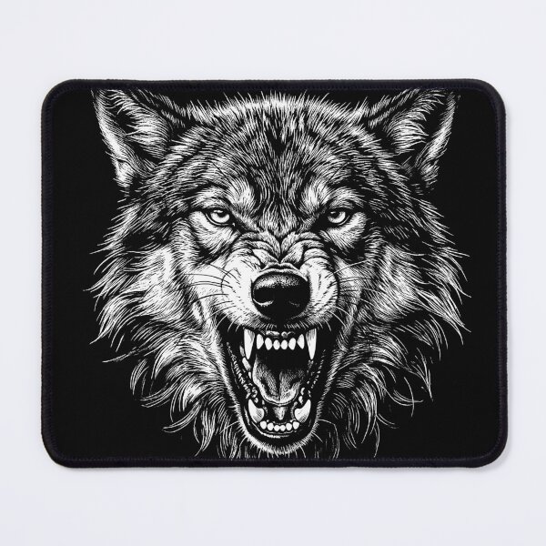 Item preview, Snarling Timber Wolf: Gothic Monochrome Ink Linocut Art designed and sold by FreiherrPK.