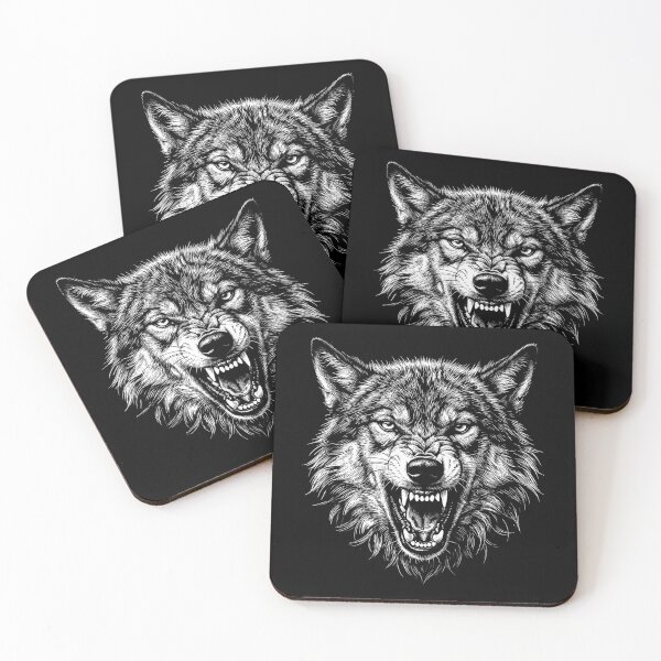 Item preview, Snarling Timber Wolf: Gothic Monochrome Ink Linocut Art designed and sold by FreiherrPK.