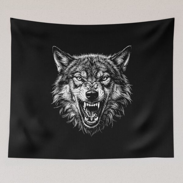Item preview, Lobo gruñendo: Linograbado gótico monocromático en tinta. designed and sold by FreiherrPK.