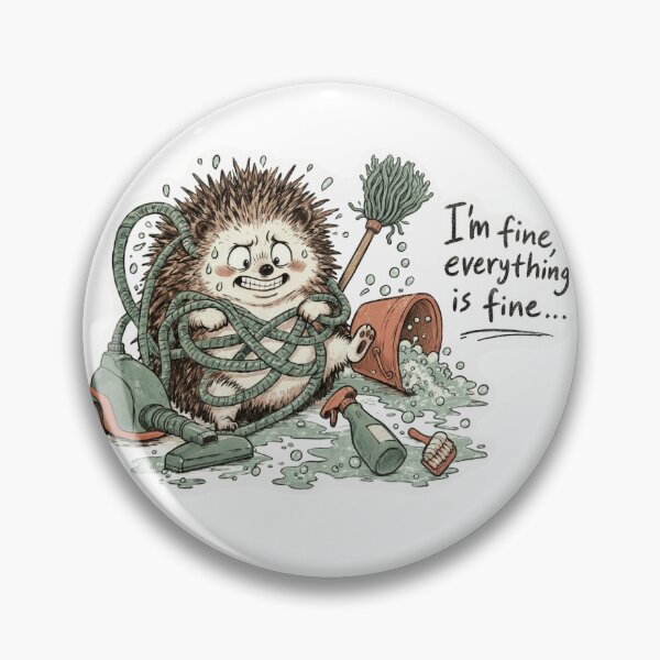 Item preview, I’m Fine Everything Is Fine – Funny Hedgehog Cleaning Disaster designed and sold by digital.stickerperso.com.