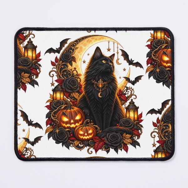 Item preview, Gothic Black Cat Under the Crescent Moon – Pumpkins & Moody Roses designed and sold by Clothes With Smiling Animals Walt Gral.