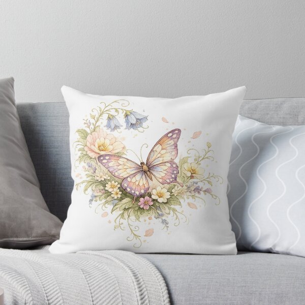 Item preview, Pastel Butterfly Wildflower Watercolor Cottagecore Botanical Art Design designed and sold by inkoutninja.