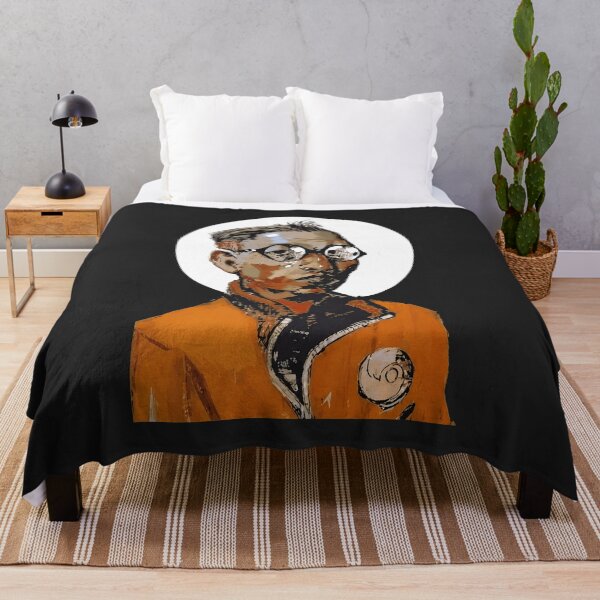 Item preview, Stylized Man Portrait with Glasses Orange Jacket Halo designed and sold by kathrynsinor.