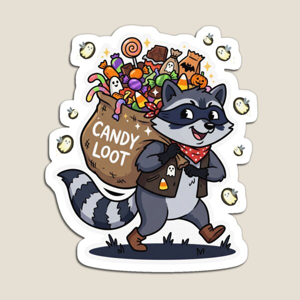 Item preview, Raccoon Candy Bandit Halloween Illustration designed and sold by Flying Doggo.