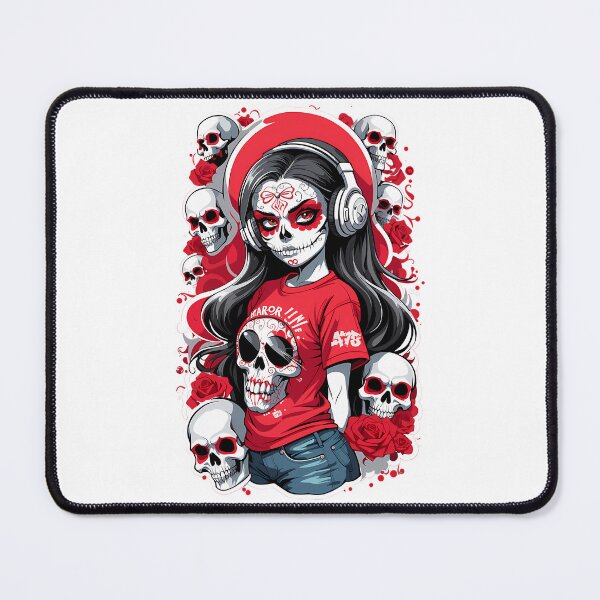 Item preview, Sugar Skull Girl With Black Hair And White Headphones designed and sold by azoandray.