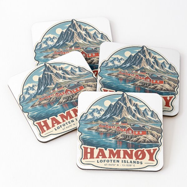 Item preview, Hamnøy – Lofoten Islands Coordinates | Vintage Norway Travel Poster designed and sold by ChicClicker.