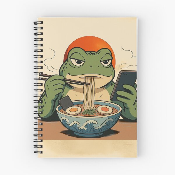 Item preview, Grumpy Frog Eating Ramen – Retro Japanese Anime Vintage Poster designed and sold by Magda-Creates.