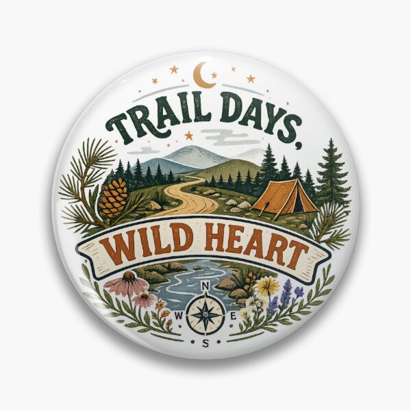 Item preview, Trail Days Wild Heart Hiking Camping Mountain Adventure Art designed and sold by inkoutninja.