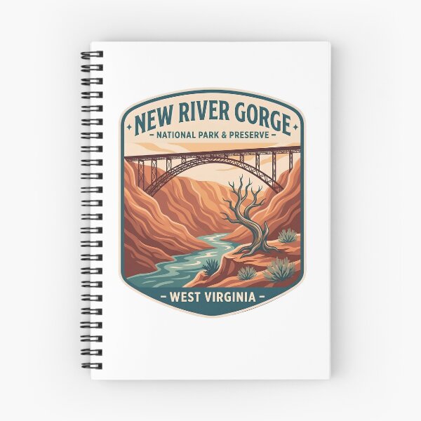 Item preview, New River Gorge West Virginia Vintage Bridge Hiking Travel Art designed and sold by LittleArij.