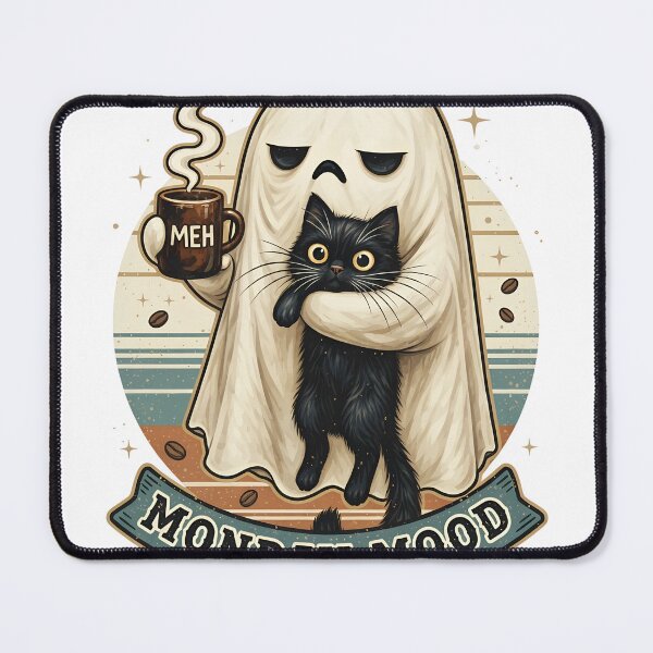 Item preview, Funny Halloween Cat Monday Mood Ghost Coffee T-Shirt designed and sold by HUTEND.