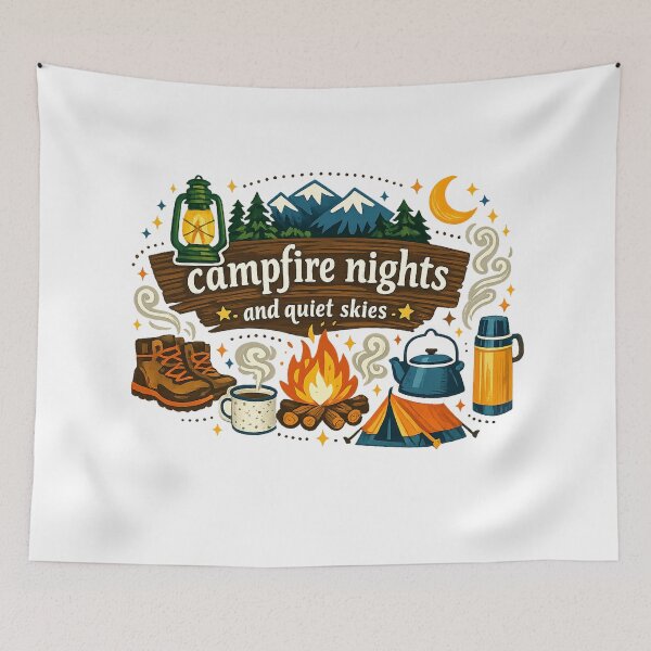 Item preview, Campfire Nights and Quiet Skies Camping Outdoor Adventure Art designed and sold by inkoutninja.