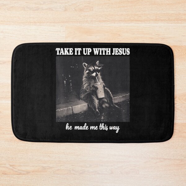Item preview, Take It Up With Jesus He Made Me This Way Cool Raccoon Sunglasses Iced Coffee Fan Apparel designed and sold by slmfams.