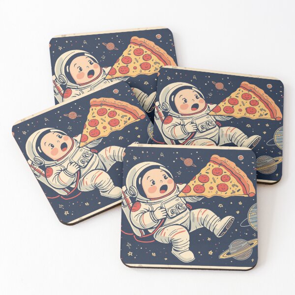 Item preview, Cute Astronaut Eating Pizza in Space – Funny Space Pizza Cartoon designed and sold by mrworld000.