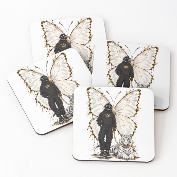 Item preview, BuBu Streetwear White Tiger Butterfly Black Gold Luxury Art designed and sold by PLUSHIWORLDtm.