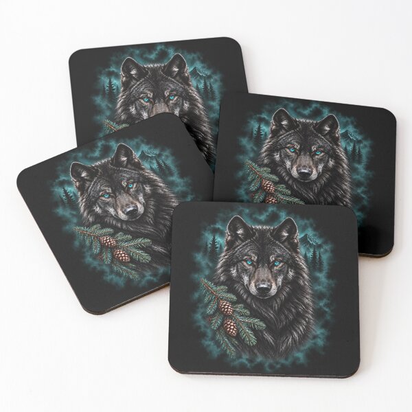 Item preview, Black Wolf With Turquoise Eyes in Misty Forest designed and sold by Bartas2026.